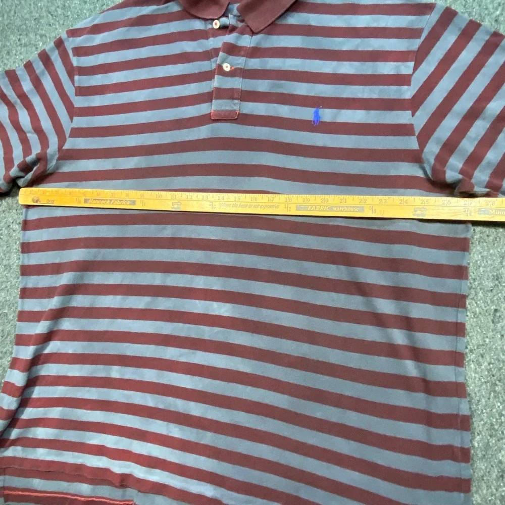 Polo Ralph Lauren Polo Shirt 3XB Big Mens Burgundy Grey Striped Pony Logo‎